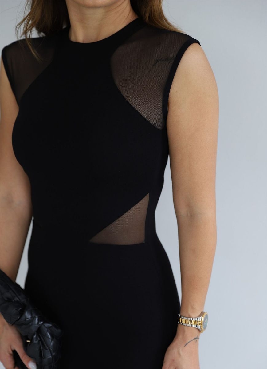 Siyah Omuz Ve Bel Tül Dekolte Detay Elbise   resmi