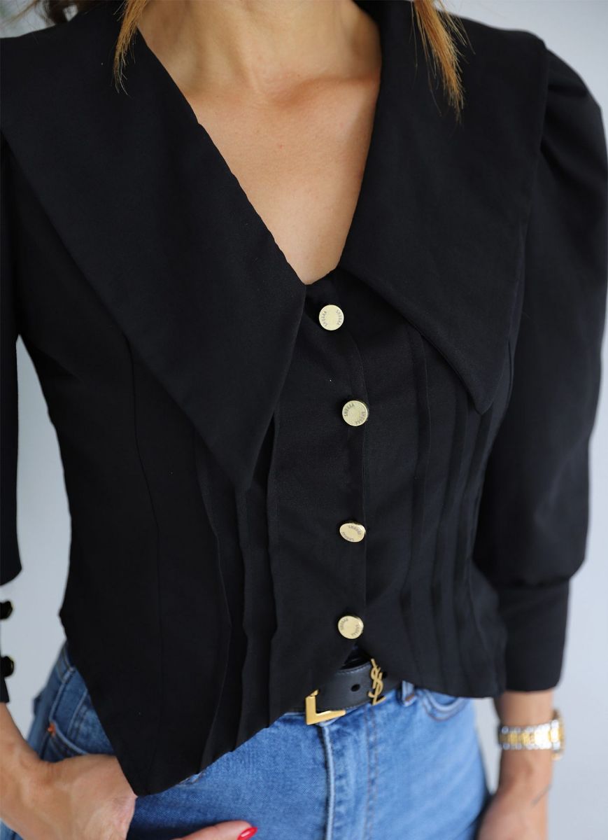 Siyah Yaka Detay Gömlek Bluz   resmi