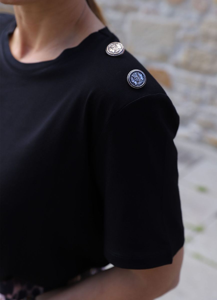 Siyah Vatkalı Omuz Düğme Detay Tshirt   resmi