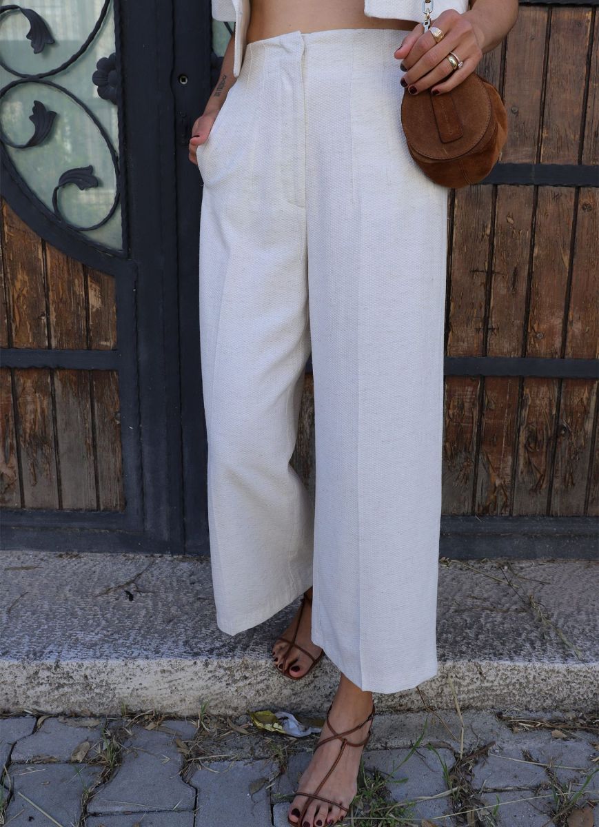 Taş Rengi Bel Detay Bol Paça Pantolon   resmi