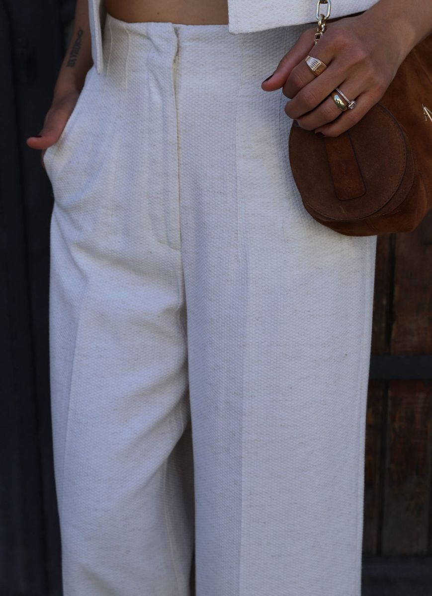 Taş Rengi Bel Detay Bol Paça Pantolon   resmi