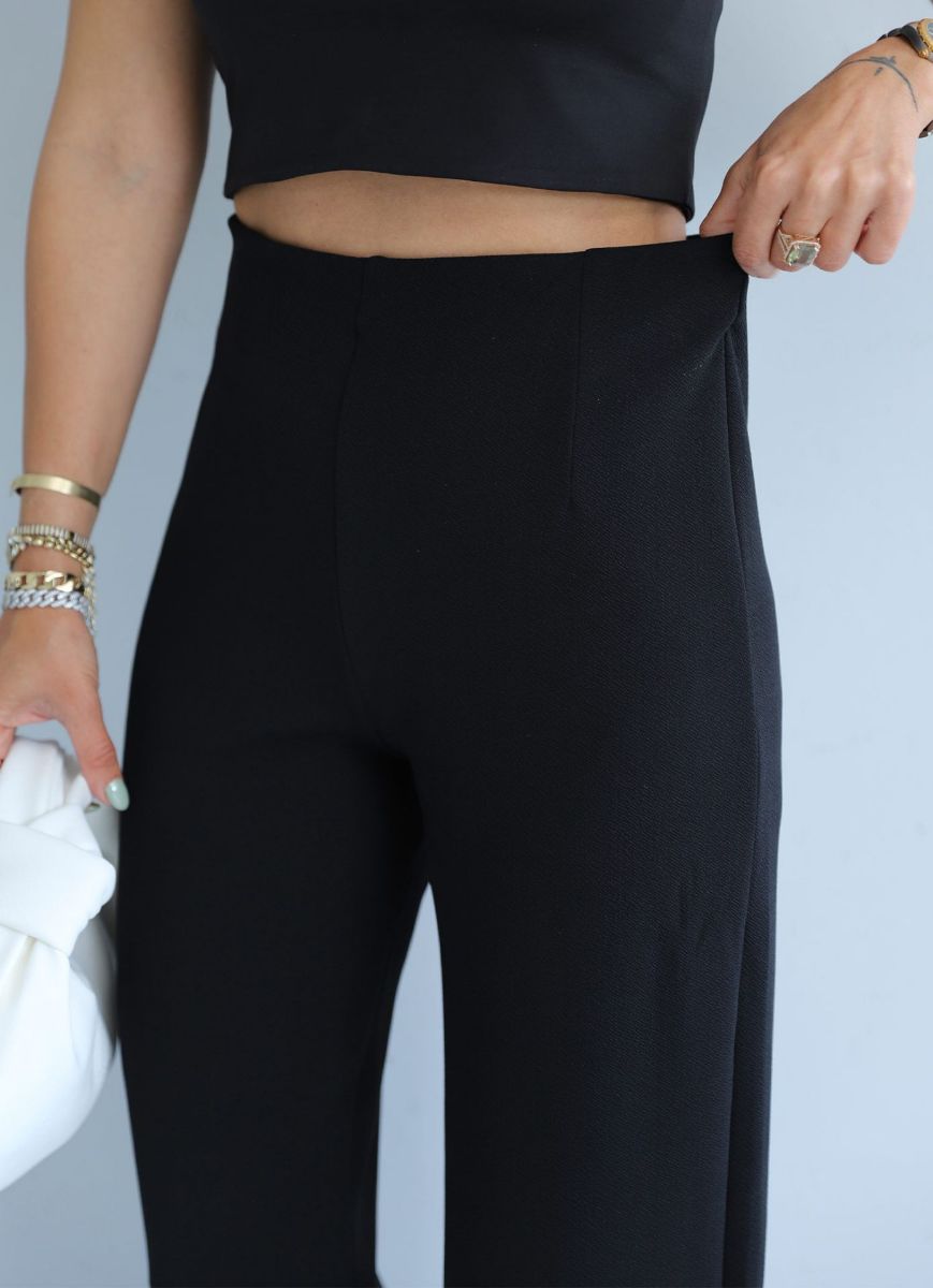 Siyah Kemersiz Yüksek Bel Bol Paça Pantolon   resmi