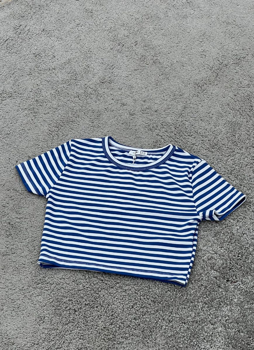 Mavi Çizgili Crop Tshirt   resmi