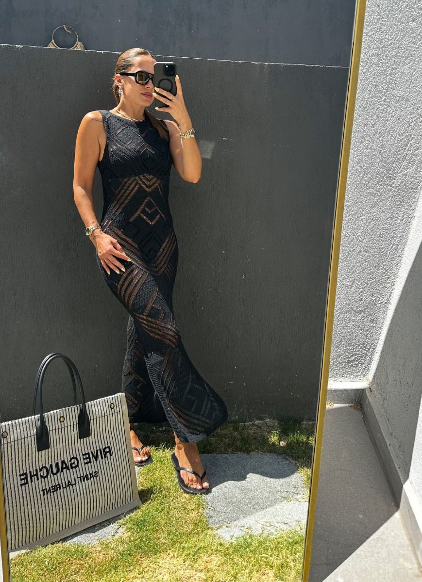 Siyah Simli Ajurlu Triko Elbise resmi