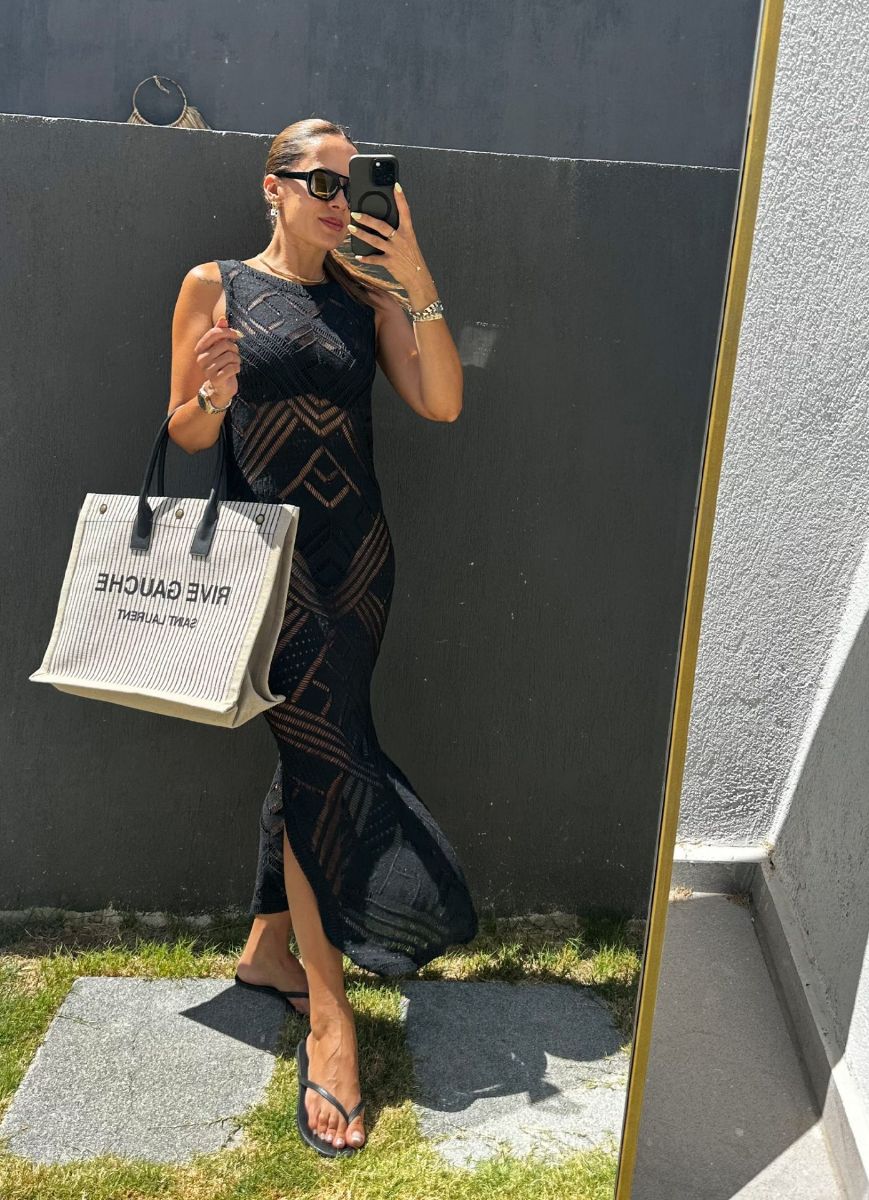 Siyah Simli Ajurlu Triko Elbise resmi