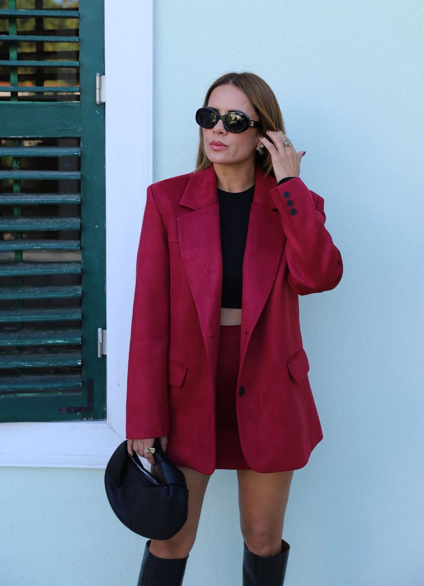 Bordo Astarlı Süet Blazer Ceket resmi