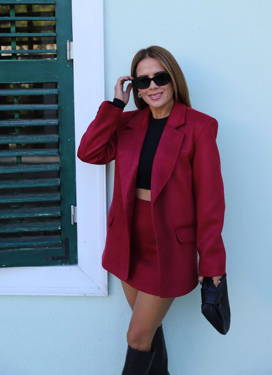 Bordo Astarlı Süet Blazer Ceket resmi